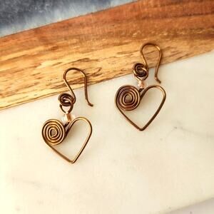 Antique Brass Wire Heart Earrings